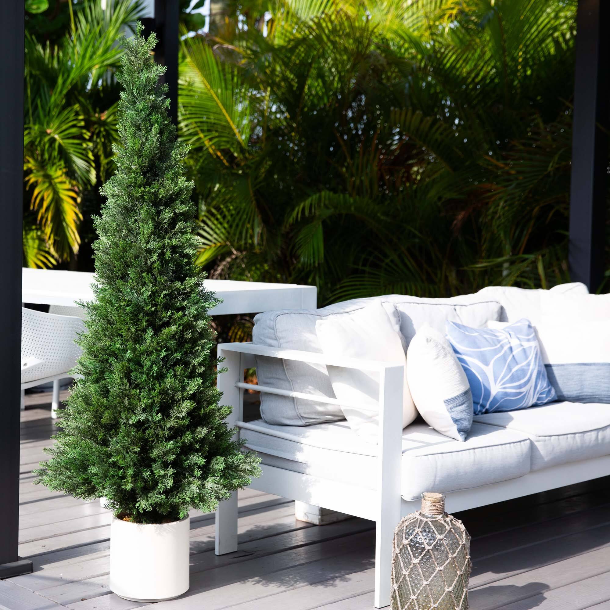 5ft. UV-Resistant Cedar Tree in White Planter